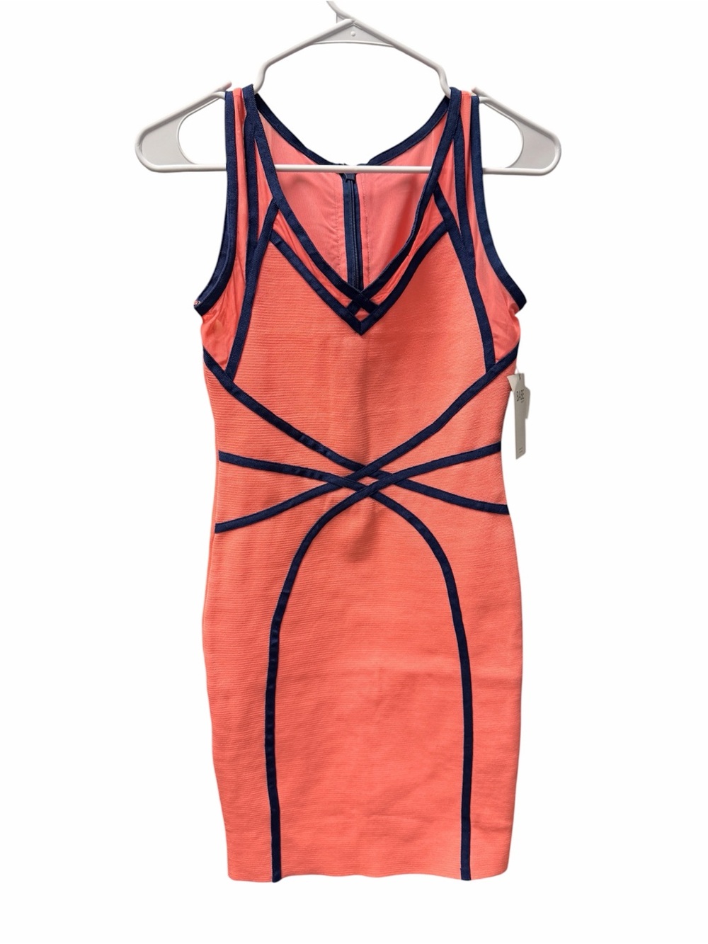 WOW Couture Bandage Midi Dress | Coral Pink & Navy Mesh Colorblock | Small | NWT